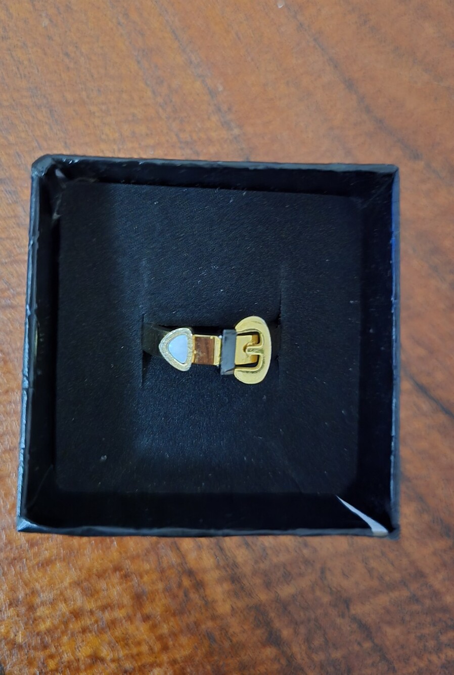 Stainless Steal Gold Tone Heart and Buckle Ring Size 7